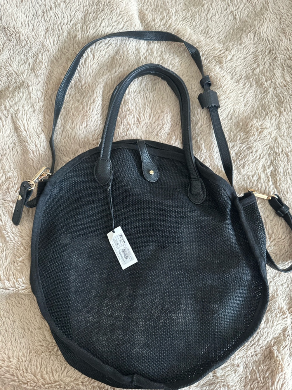 Who What Wear Black Round Tote with Detachable Strap